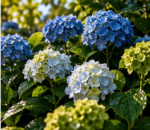 Hydrangeas in a healthy garden