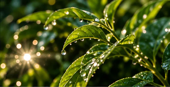 Water drops on garden leaves