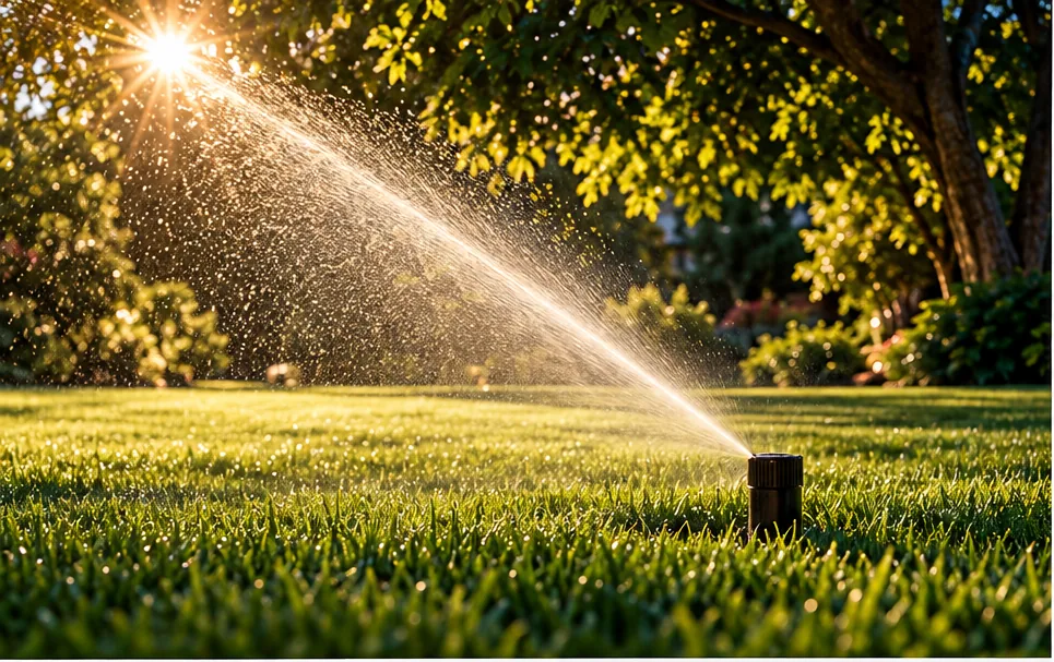 Sprinkler watering a luxury lawn